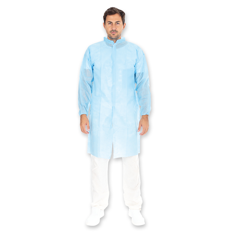 Visitor gowns with velcro made of PP in blue in the front view