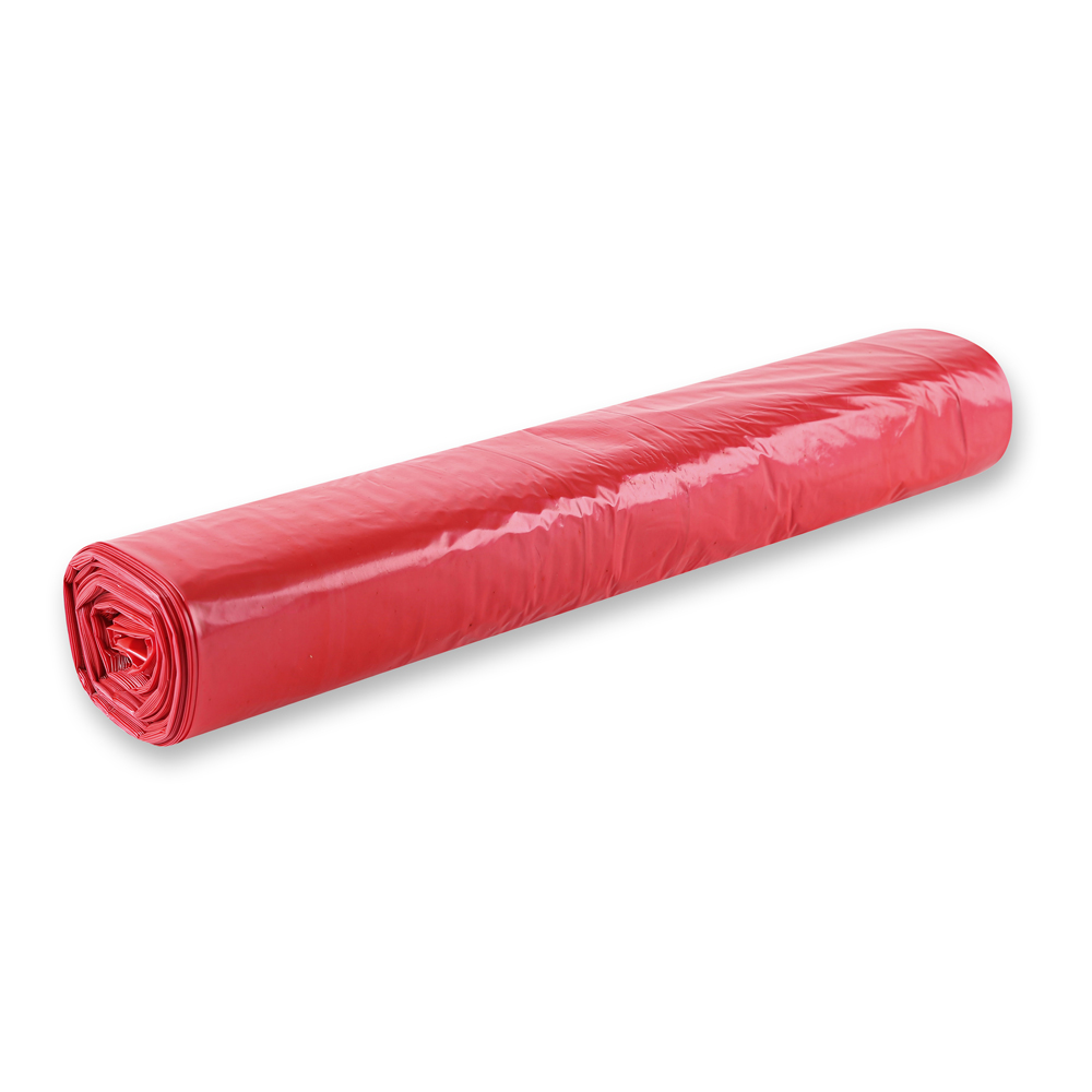 Waste bags Eco, 120 l made of LDPE on roll in red in the oblique view