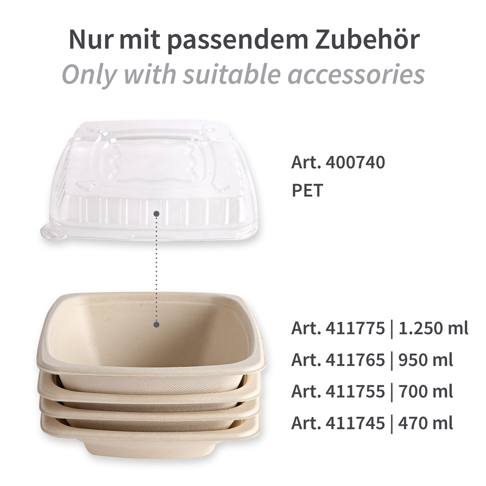 Lids for square trays made of PET, accessories nature
