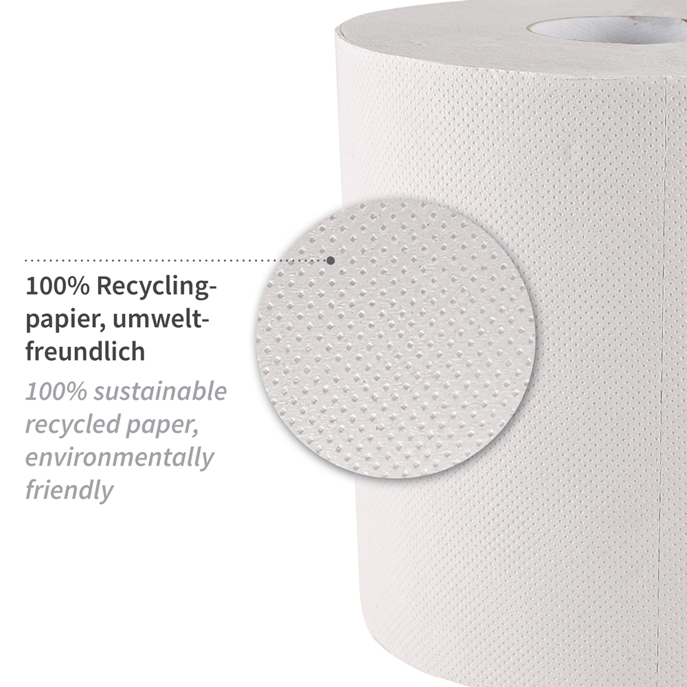 Papierhandtuchrollen, 2-lagig aus Recyclingpapier mit Innenabwicklung, Material
