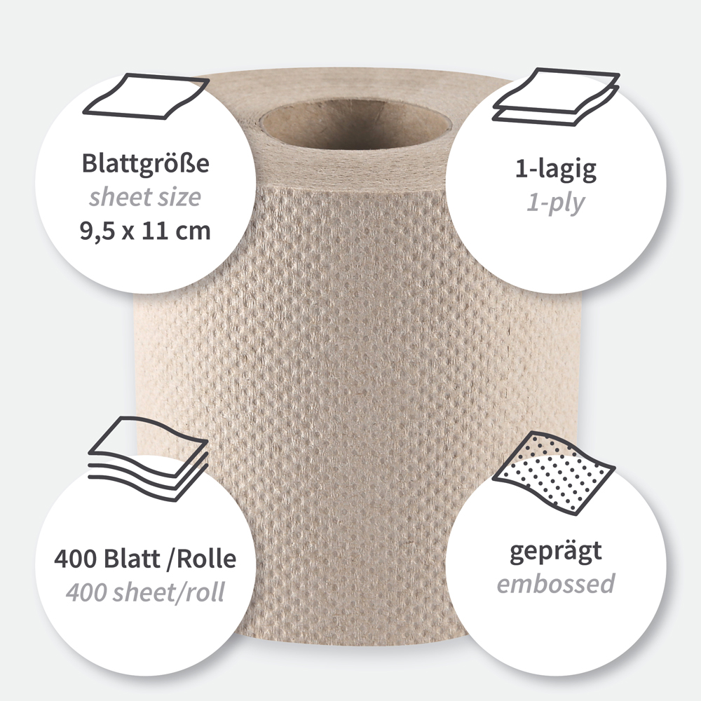 Toilettenpapier, Kleinrolle, 1-lagig | Recyclingpapier, Besonderheiten Toilettenpapier, Kleinrolle, 1-lagig aus Recyclingpapier, Besonderheiten