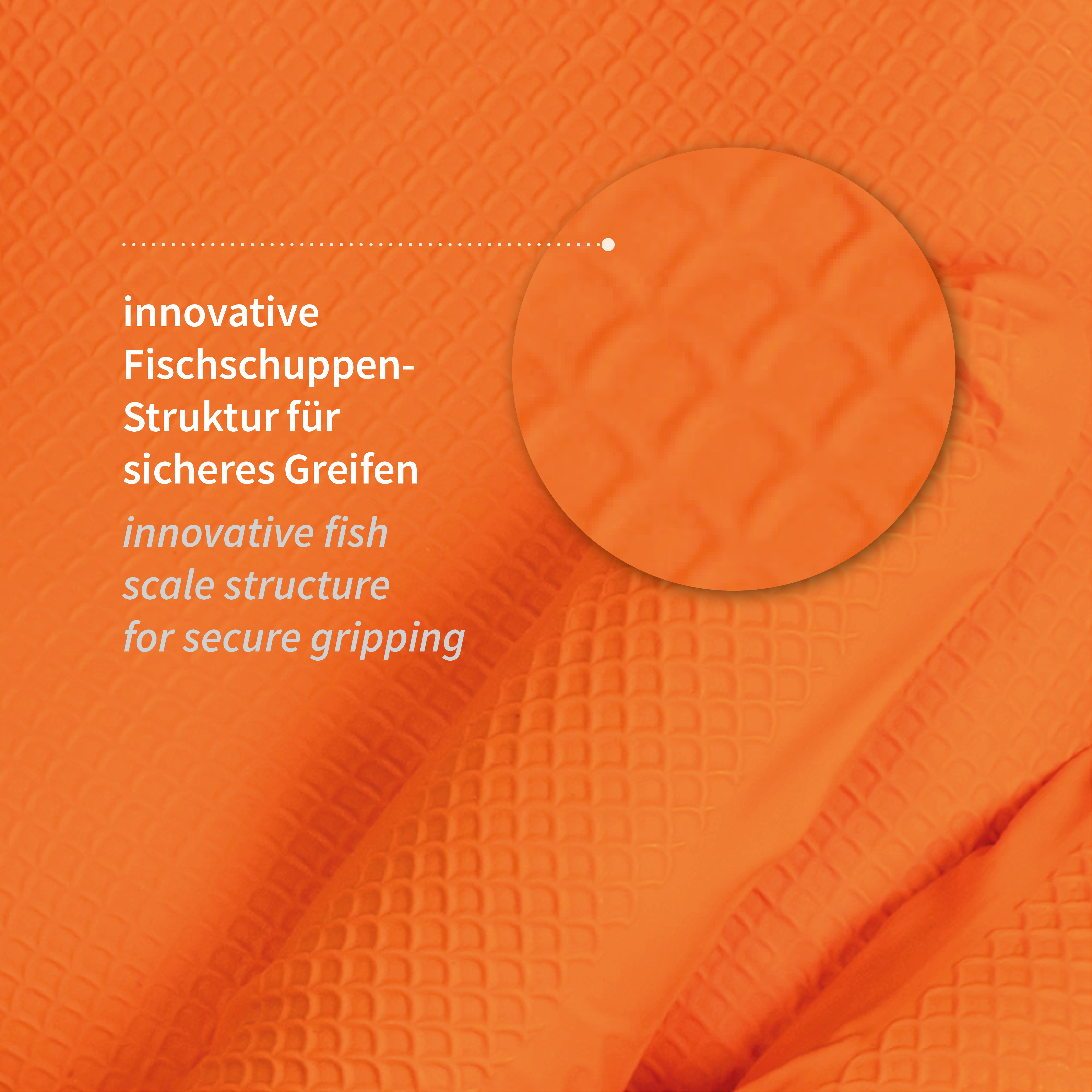 Nitrilhandschuhe Power Grip puderfrei in orange mit Fischschuppenstruktur