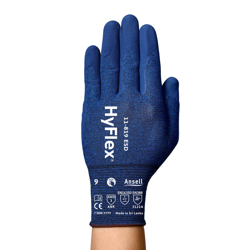 Ansell HyFlex® 11-819 ESD, mutlipurpose gloves in the front-view