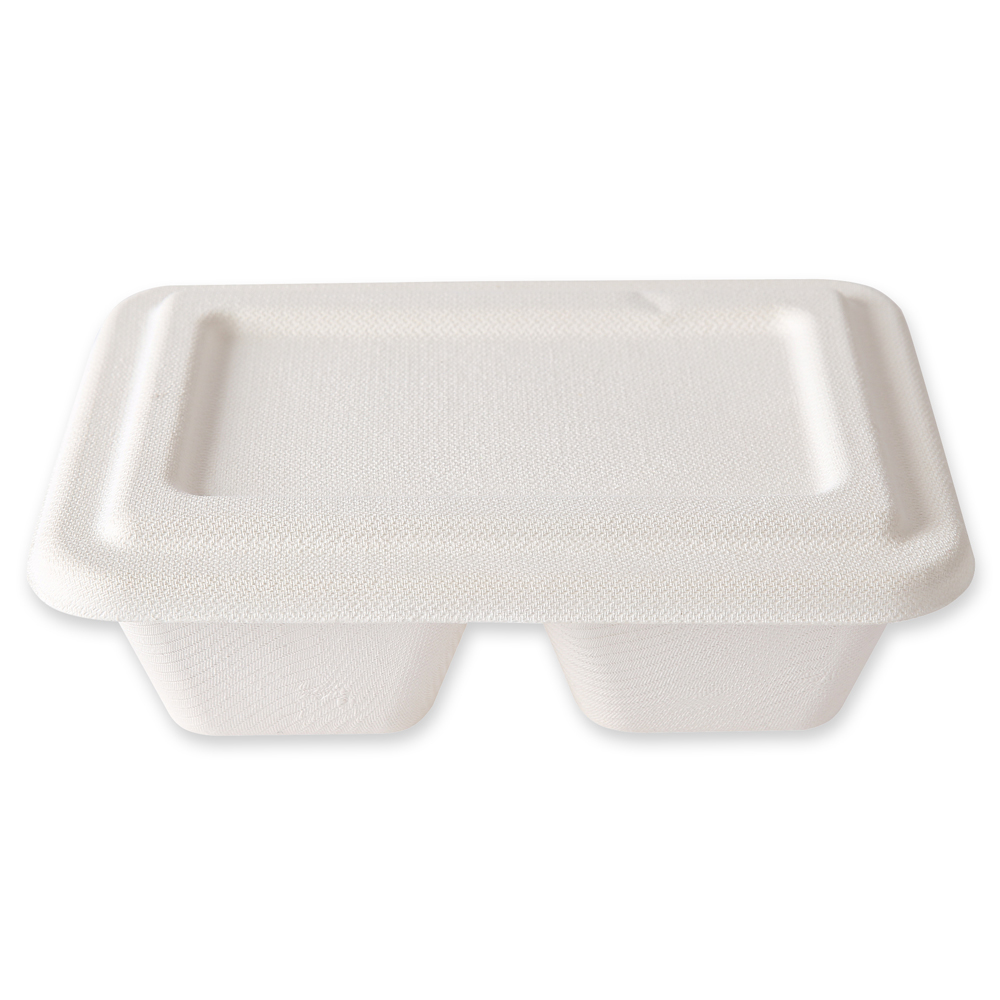 Organic trays, 2 compartments made of bagasse, with lid