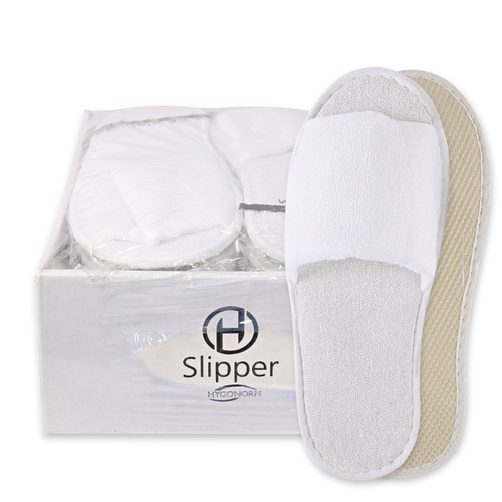 Slipper Classic, offen, aus Polyester mit Box im Hintergrund