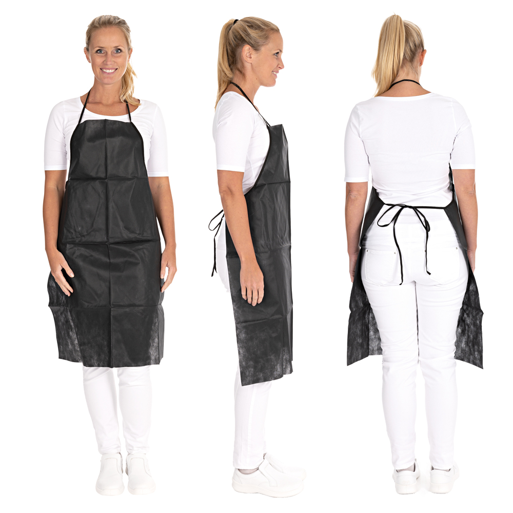 PP disposable aprons in the all-round view in the color black