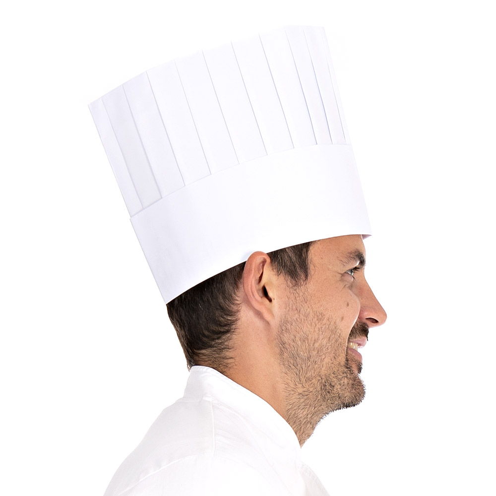 Kochmützen Le Chef aus Papier mit 20cm in der Seitansicht