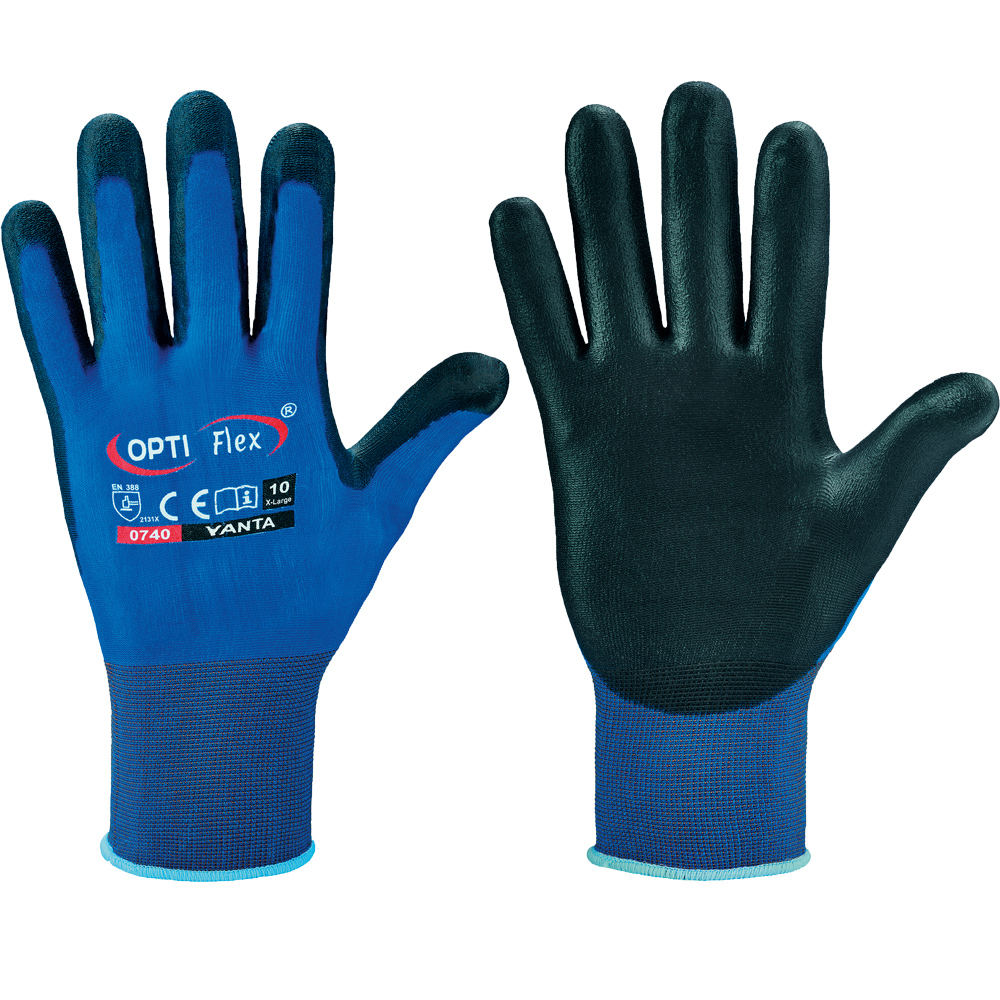 Opti Flex® Yanta 0740, fine knit gloves in the front and back view
