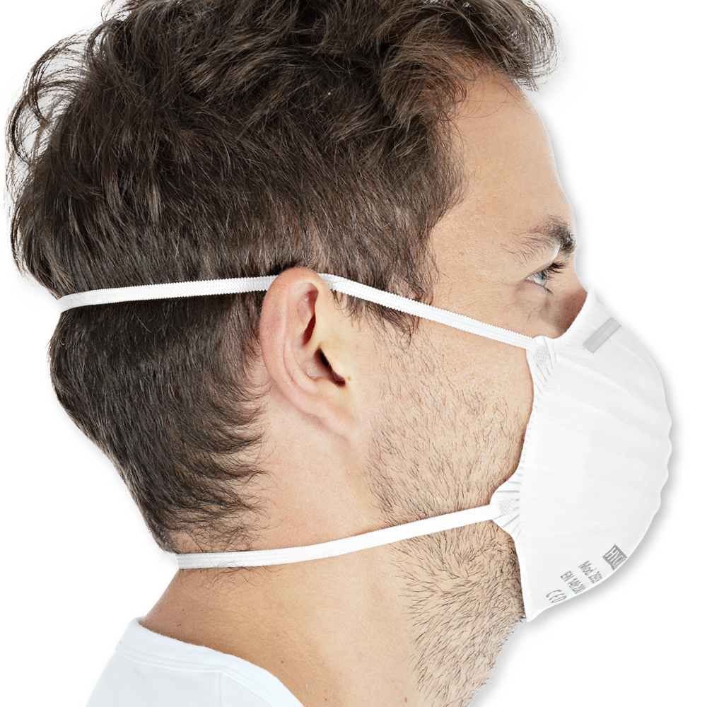 Respirators FFP2 NR, cup-shaped made of PP in the side view