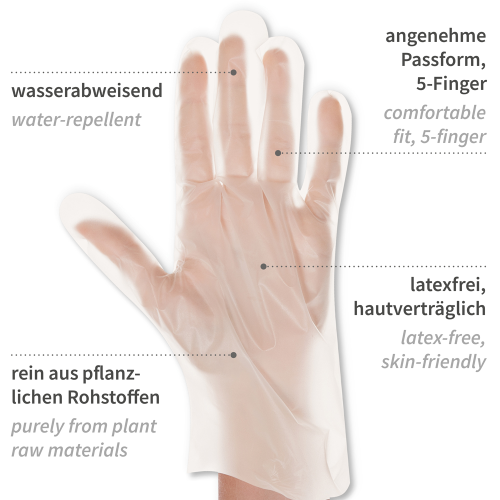 Bio PLA-Handschuhe mit Erklärung