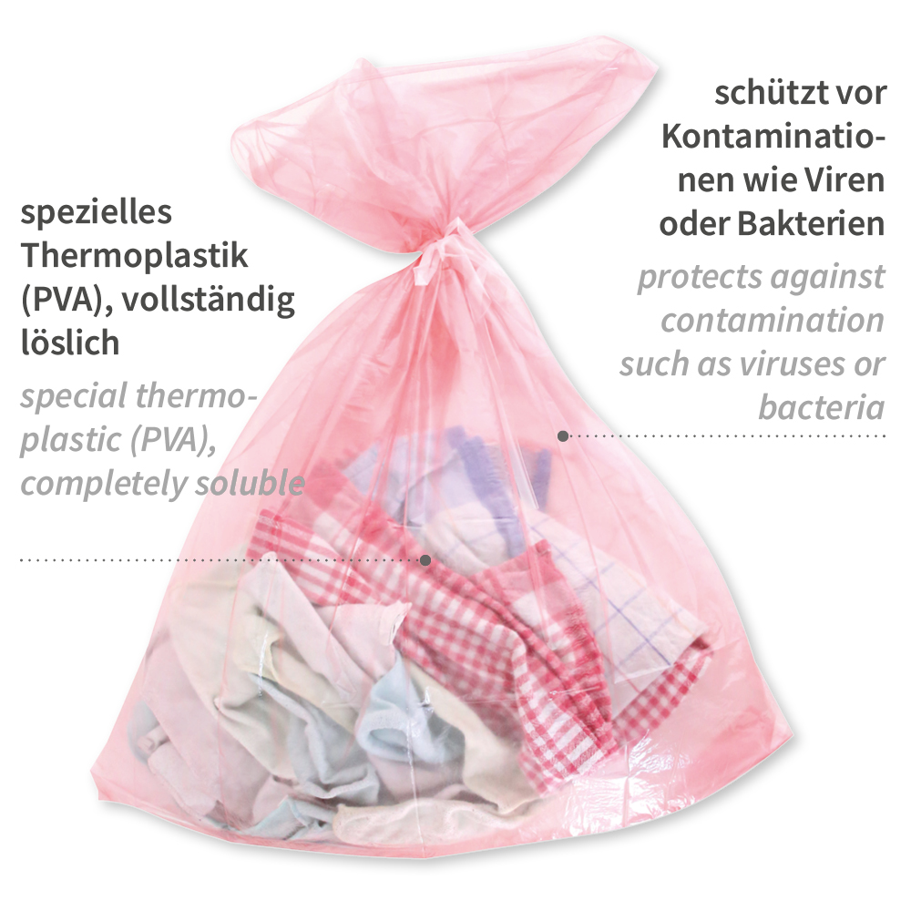 Wäschebeutel Care aus PVA mit Erklärung