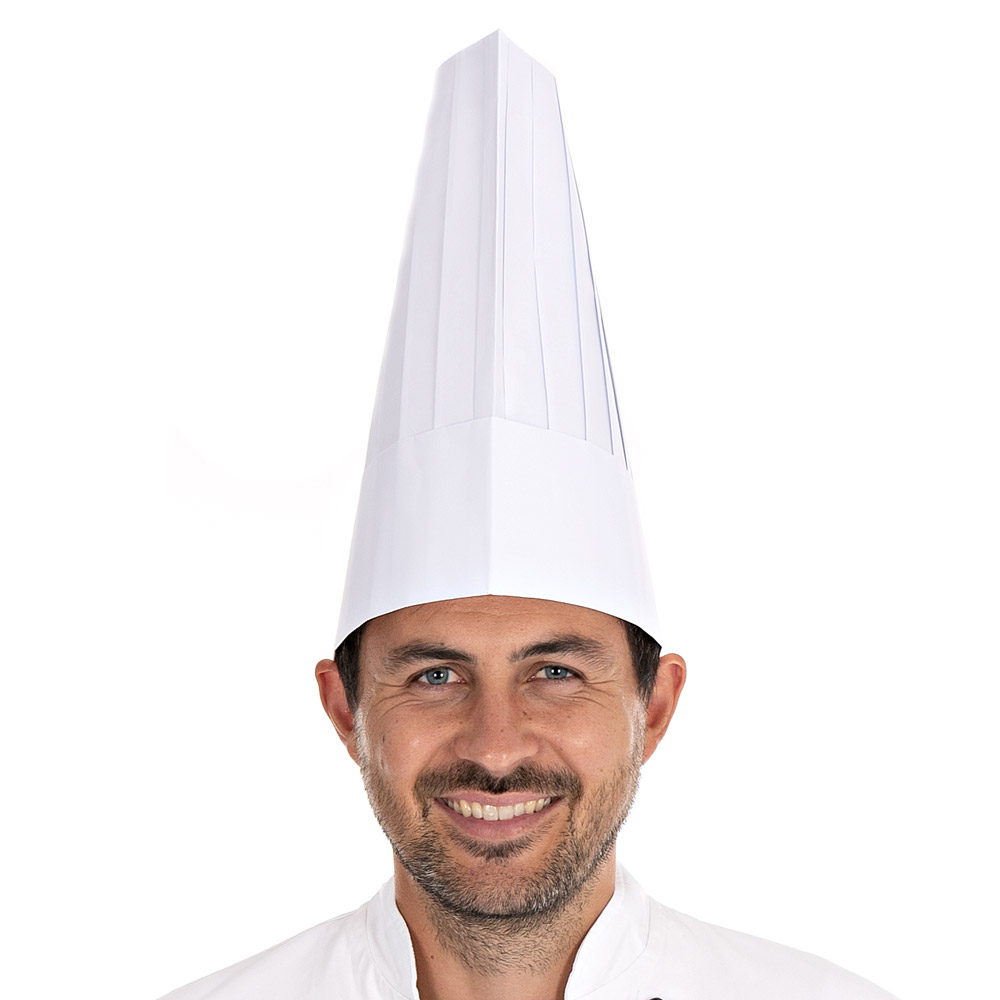 Kochmützen Le Chef aus Papier mit 30cm in der Frontansicht
