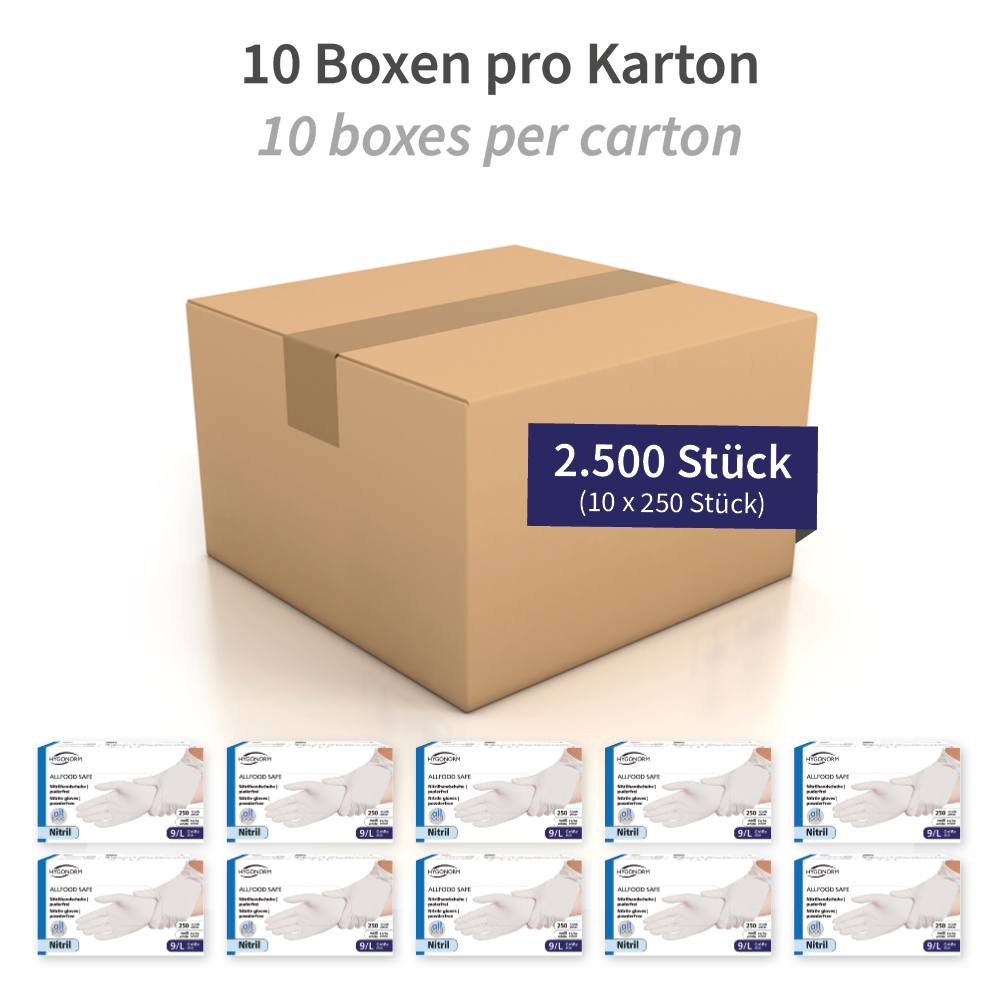 Nitrile gloves Allfood Safe made of powder-free in white in the Variant L cardboard 