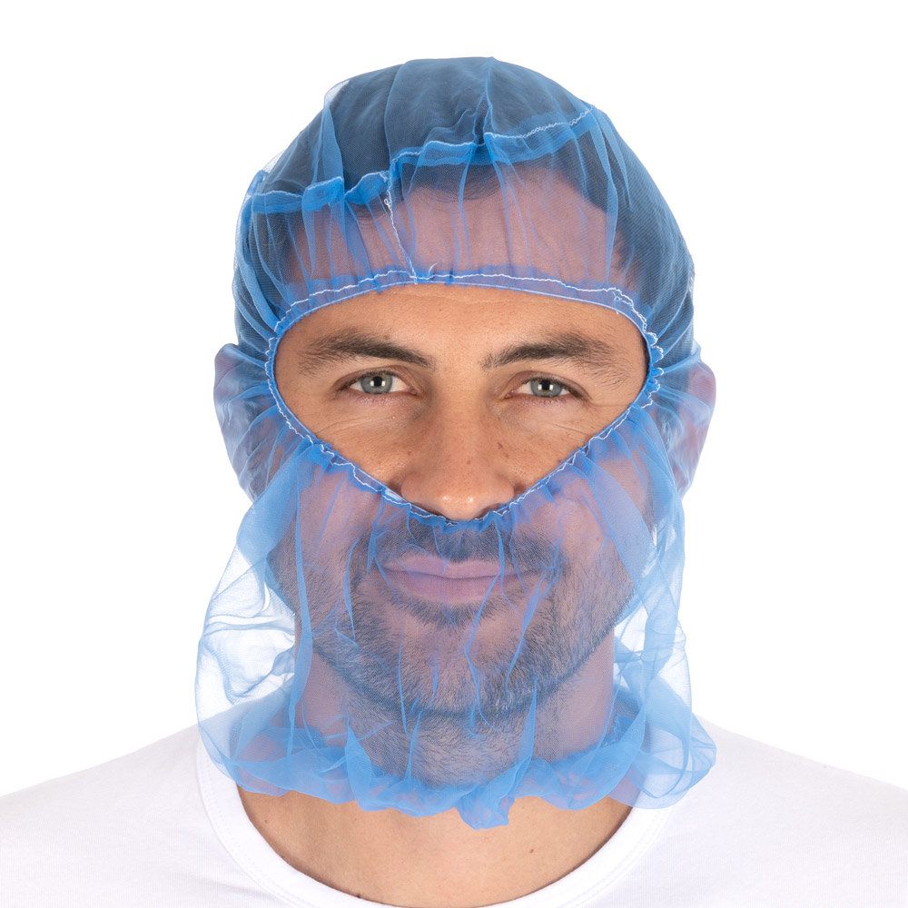 Astrohauben Micromesh | Nylon, blau, Frontansicht, unter Nase Astrohauben Micromesh aus Nylon in blau in der Frontansicht unter der Nase