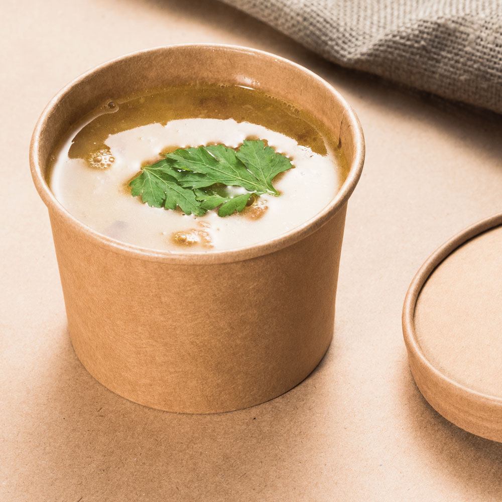Bio Suppenbecher Minestrone | Kraftpapier/PE, mit Inhalt Bio Suppenbecher Minestrone aus Kraftpapier/PE mit Inhalt