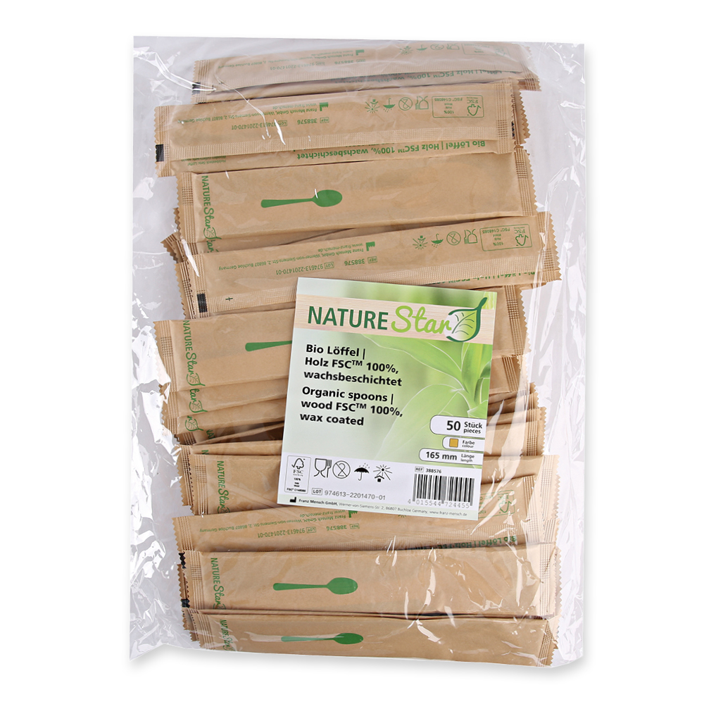 Bio Löffel aus Holz FSC® 100%, wachsbeschichtet, Außenverpackung