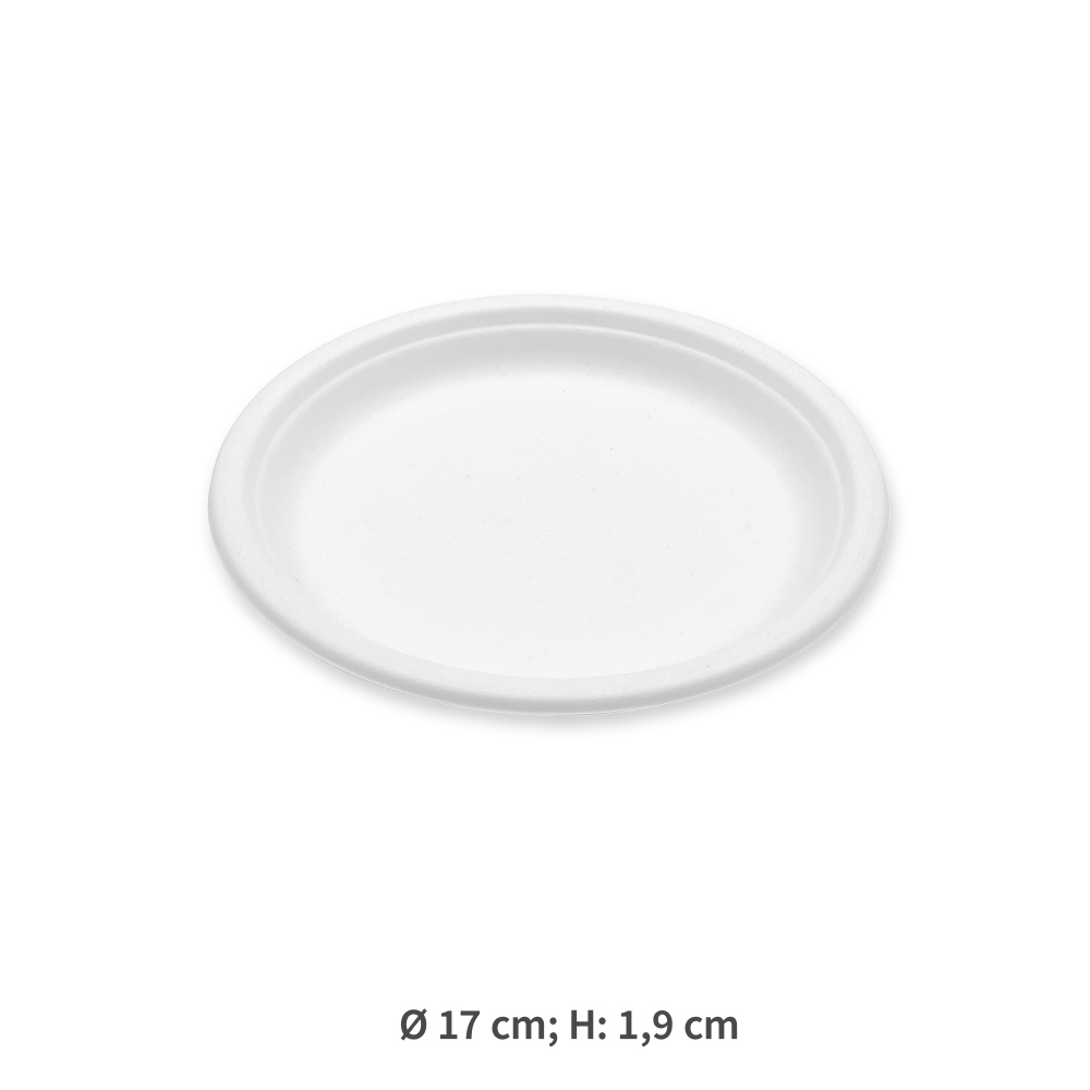 Bio Teller Bordofino, rund | Zuckerrohr, 17cm, Maße Bio Teller Bordofino, rund aus Zuckerrohr mit 17cm mit Maße