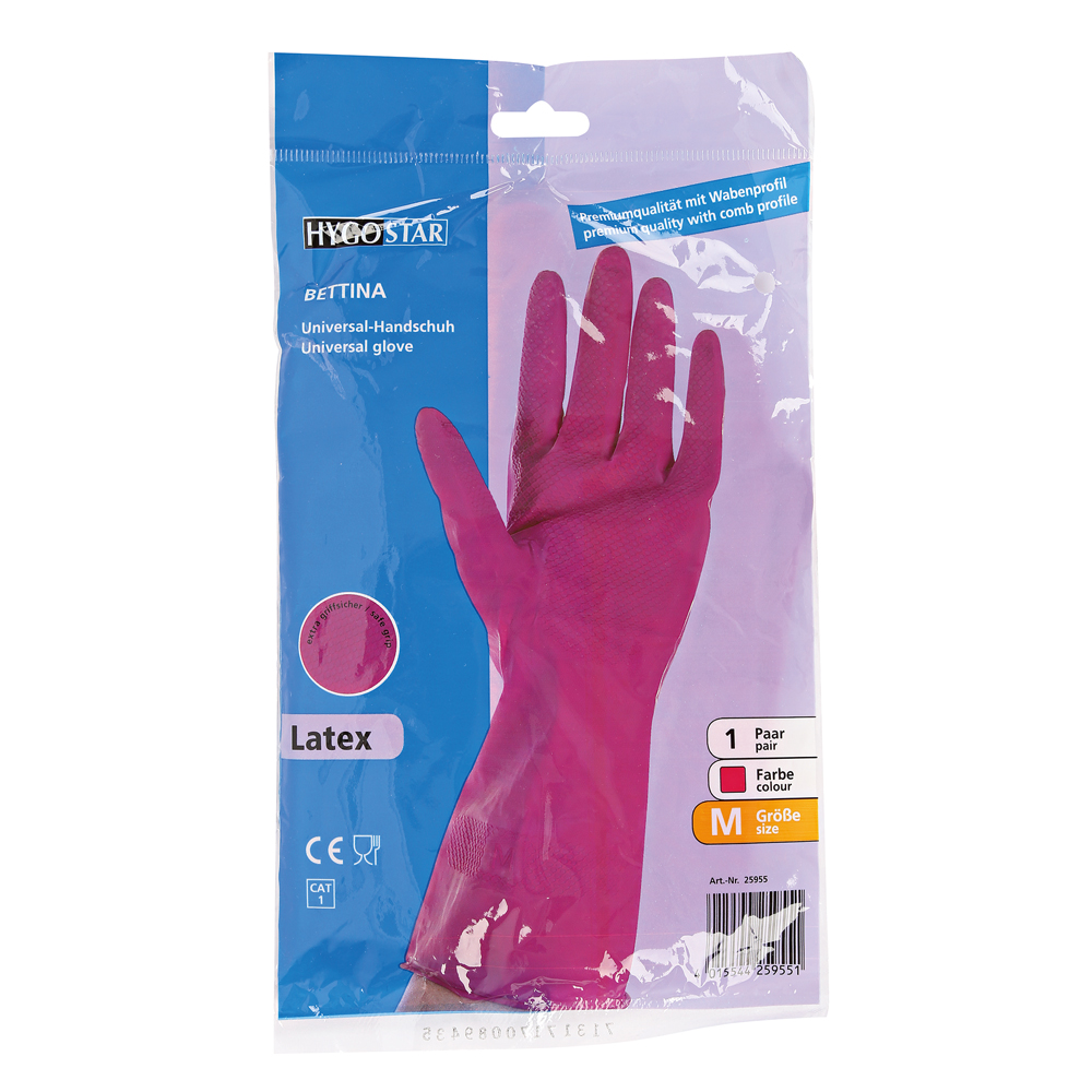 Household gloves Bettina made of latex in pink in the package