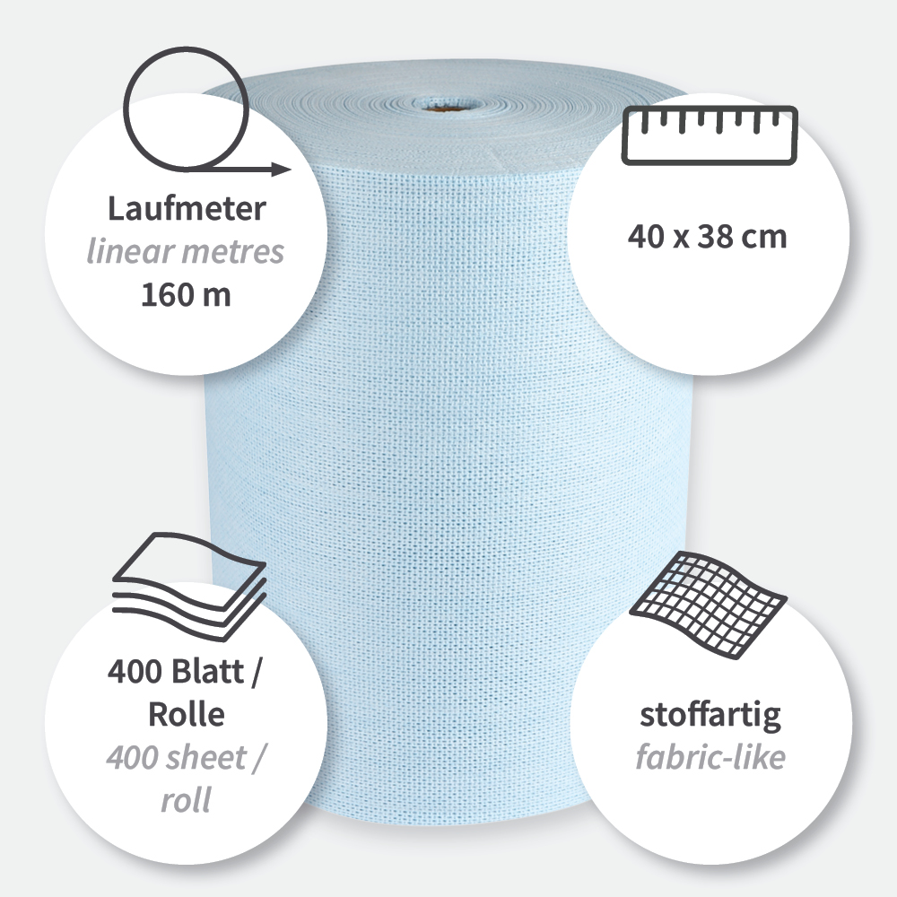 Cleaning cloths Hygotex Eco made of viscose/polyester, on roll, properties