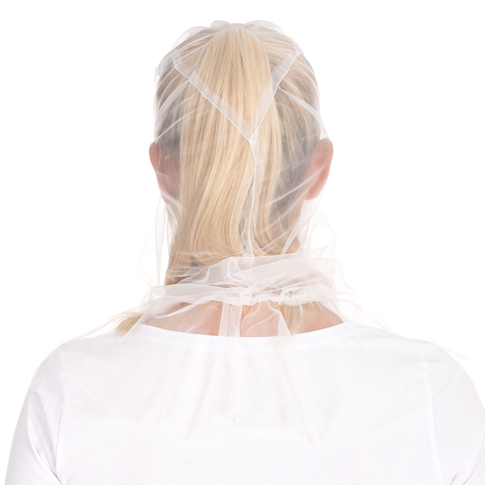 Astrohauben Micromesh mit Cape | Nylon, weiß, Rückansicht Astrohauben Micromesh mit Cape aus Nylon in weiß in der Rückansicht