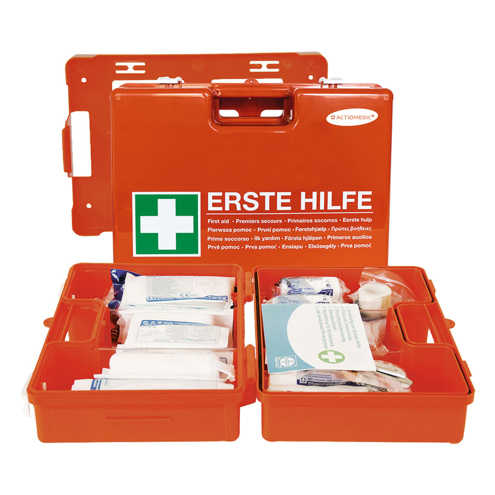 Verbandkoffer SAN nach DIN 13169 in der Frontansicht mit Inhalt