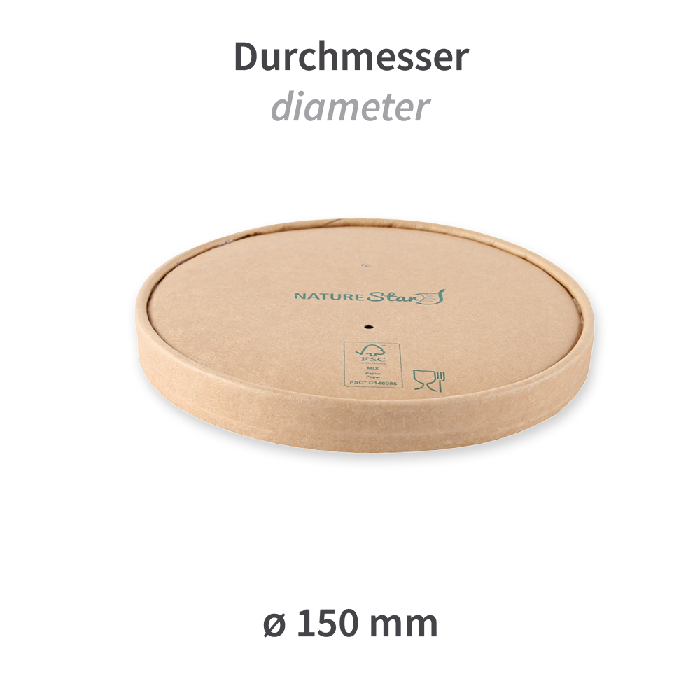 Bio Deckel für Salatschalen Caesar aus Kraftpapier/PE, FSC®-Mix, 150mm Durchmesser