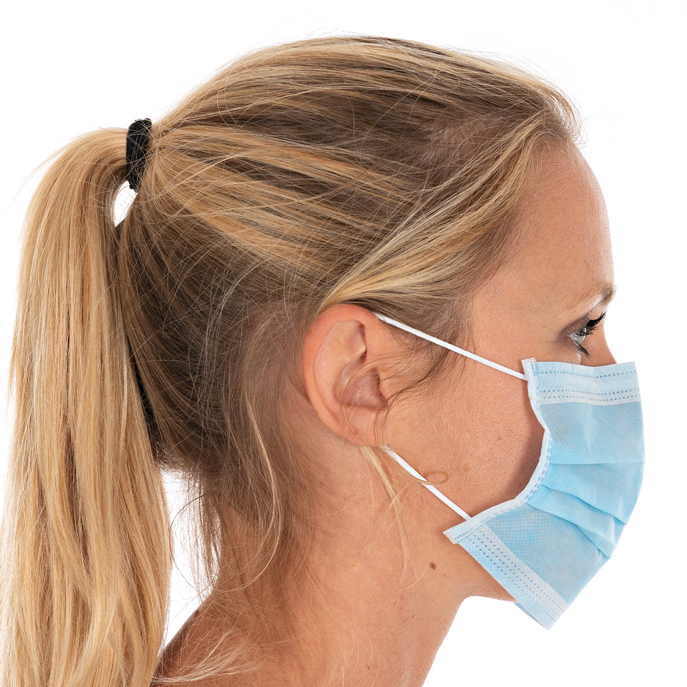 Face masks Civil Use, 2-ply made of PP in blue in the side view