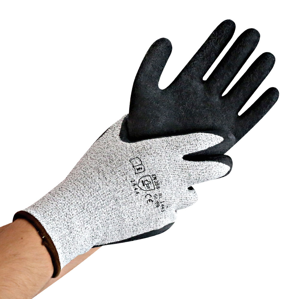 Cut protection gloves Cut Skill with latex coating in grey-black