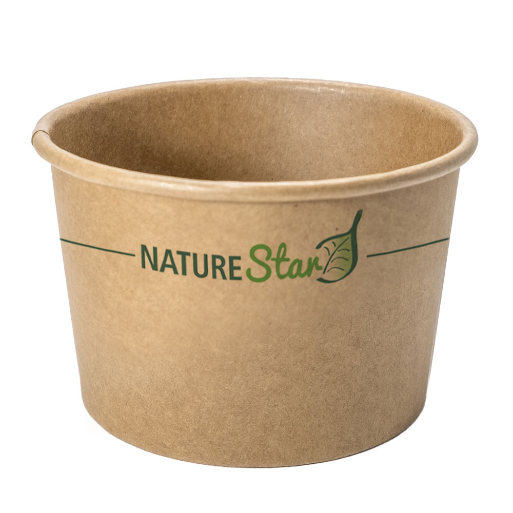 Ice cream cup "Frozen" made of kraft paper, FSC®-certified in brown in front view 