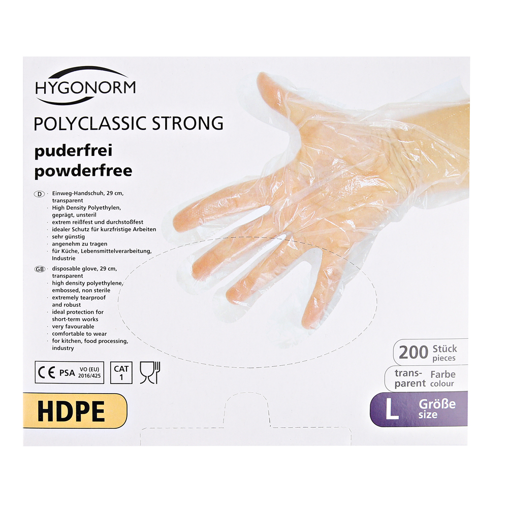 HDPE-Handschuhe Polyclassic Strong in transparent im 200er Beutel