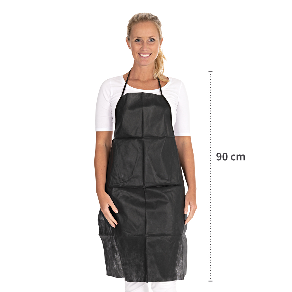 Disposable PP aprons in the front view with the length, black