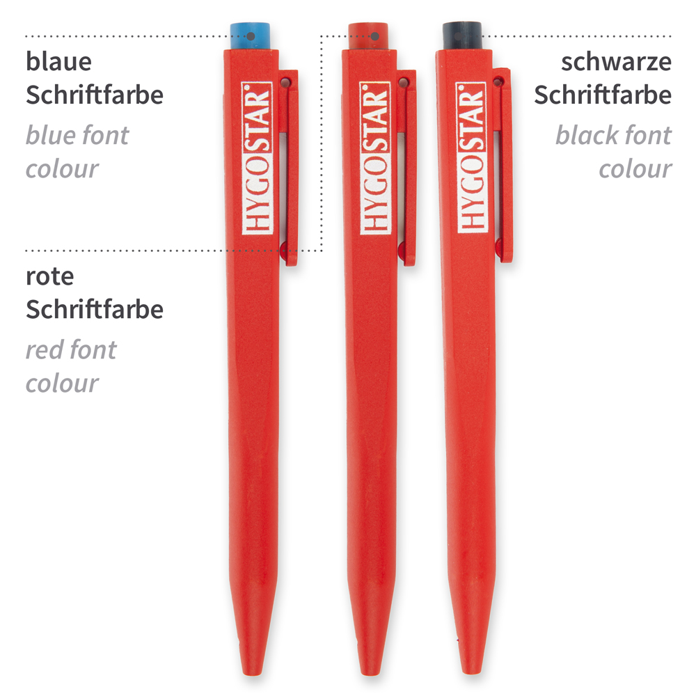  Kugelschreiber Clip, einziehbar aus Kunststoff, detektierbar, die verschiedenen Schriftfarben, rot