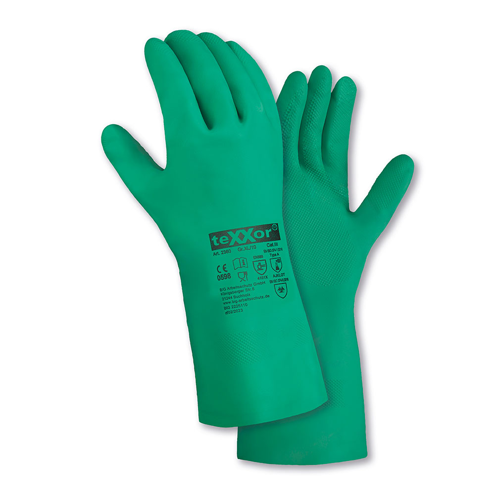 Buy teXXor® 2360 chemical protection gloves 2360, nitrile 8/M, green
