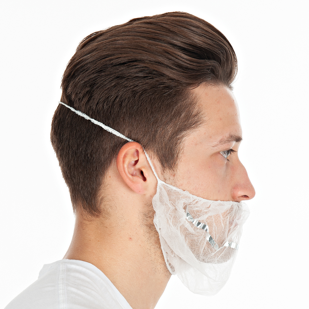 Beard cover made of PP detectable in white in the side view