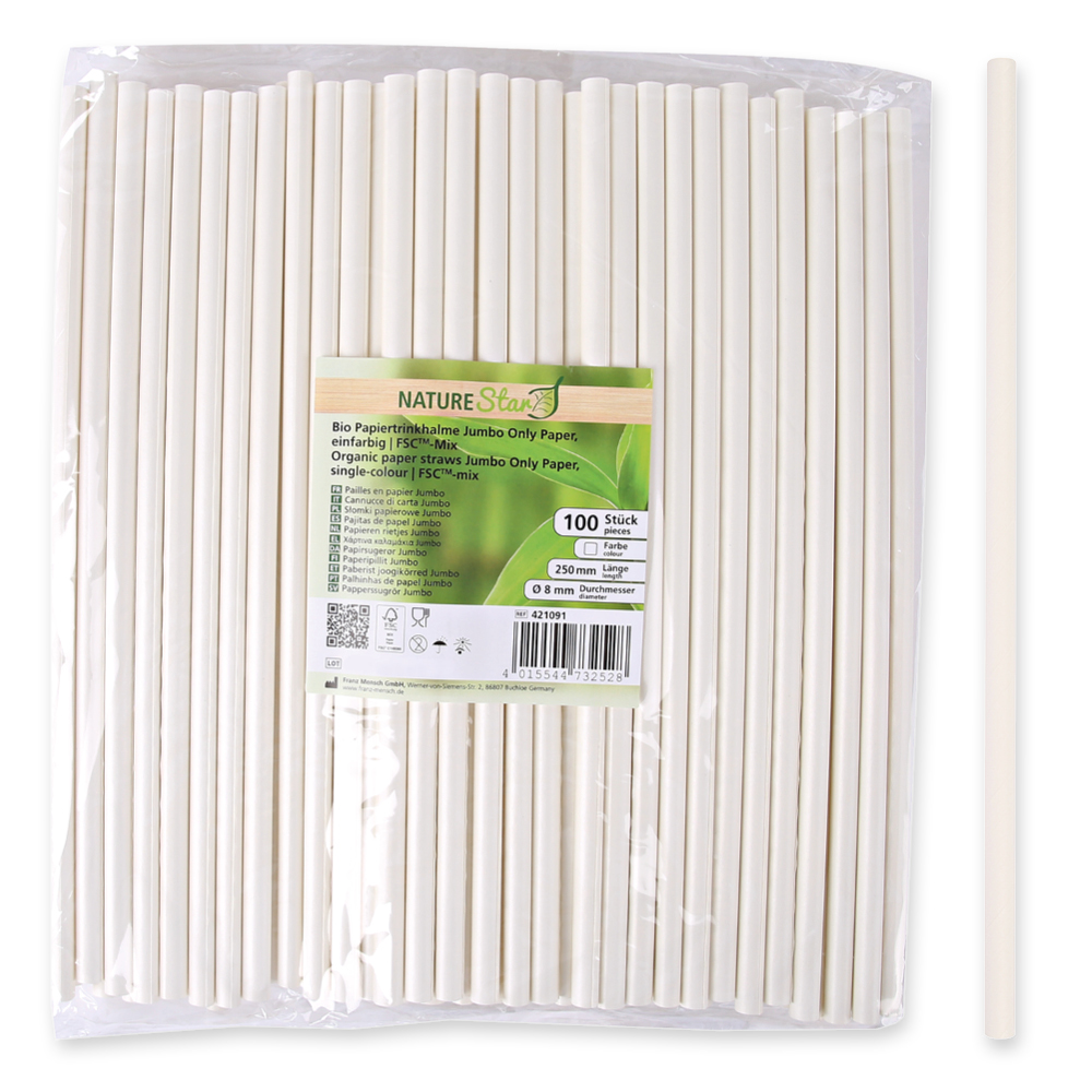 Bio Papiertrinkhalme Jumbo Only Paper, einfarbig | FSC®-Mix