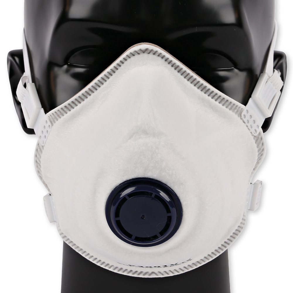 Respirators FFP3 NR with valve, cup-shaped made of PP in the front view