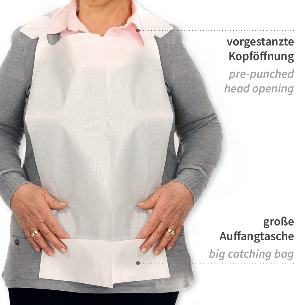 Bibs Light, with opening for head in paper, PE coating with the properties