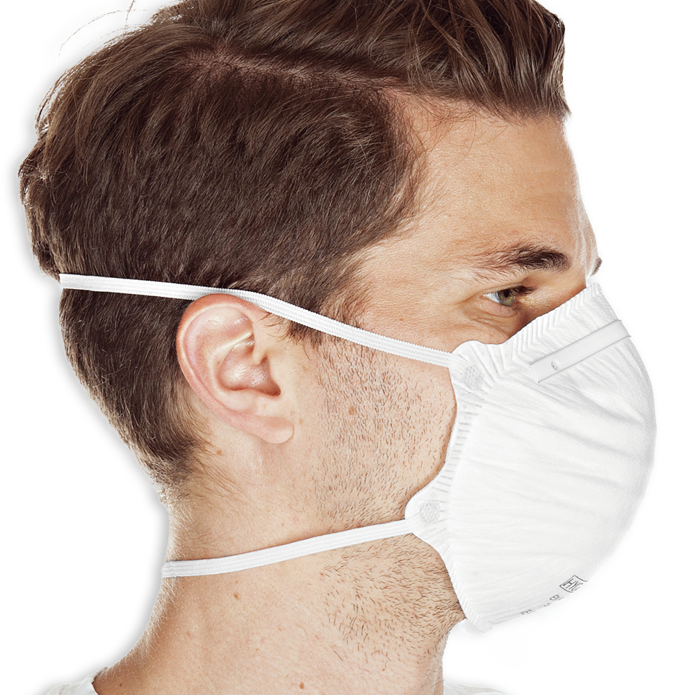 Respirators FFP1 NR cup-shaped made of PP in white in the side view