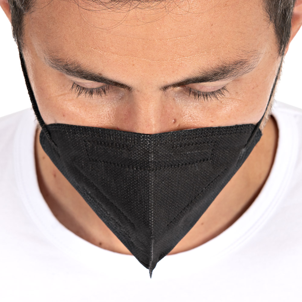 Atemschutzmasken FFP2 NR, vertikal faltbar, Ohrschlaufen aus PP als Kleinpackung in schwarz in der Draufsicht