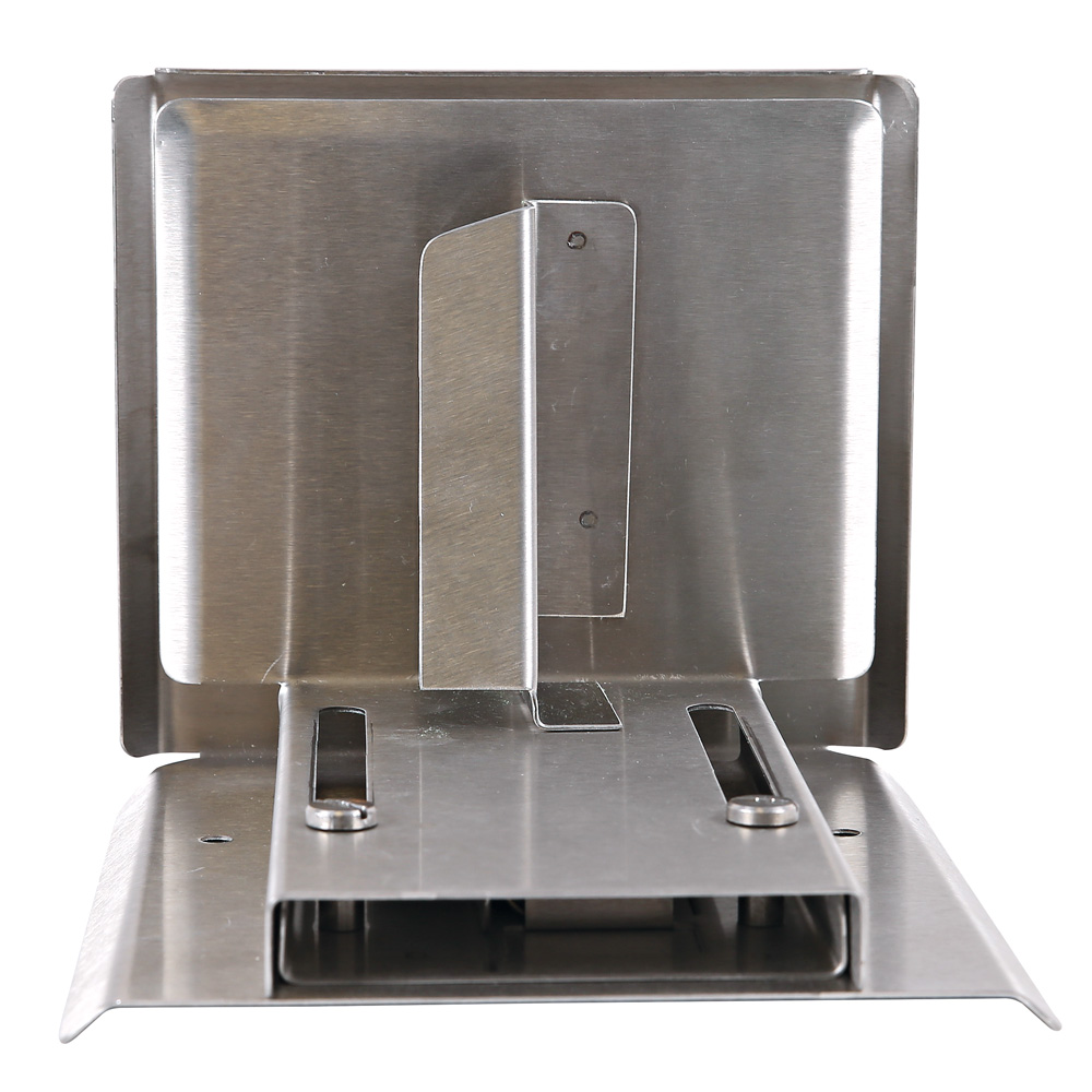 Dispenser for flowpack made of stainless steel in the upper view