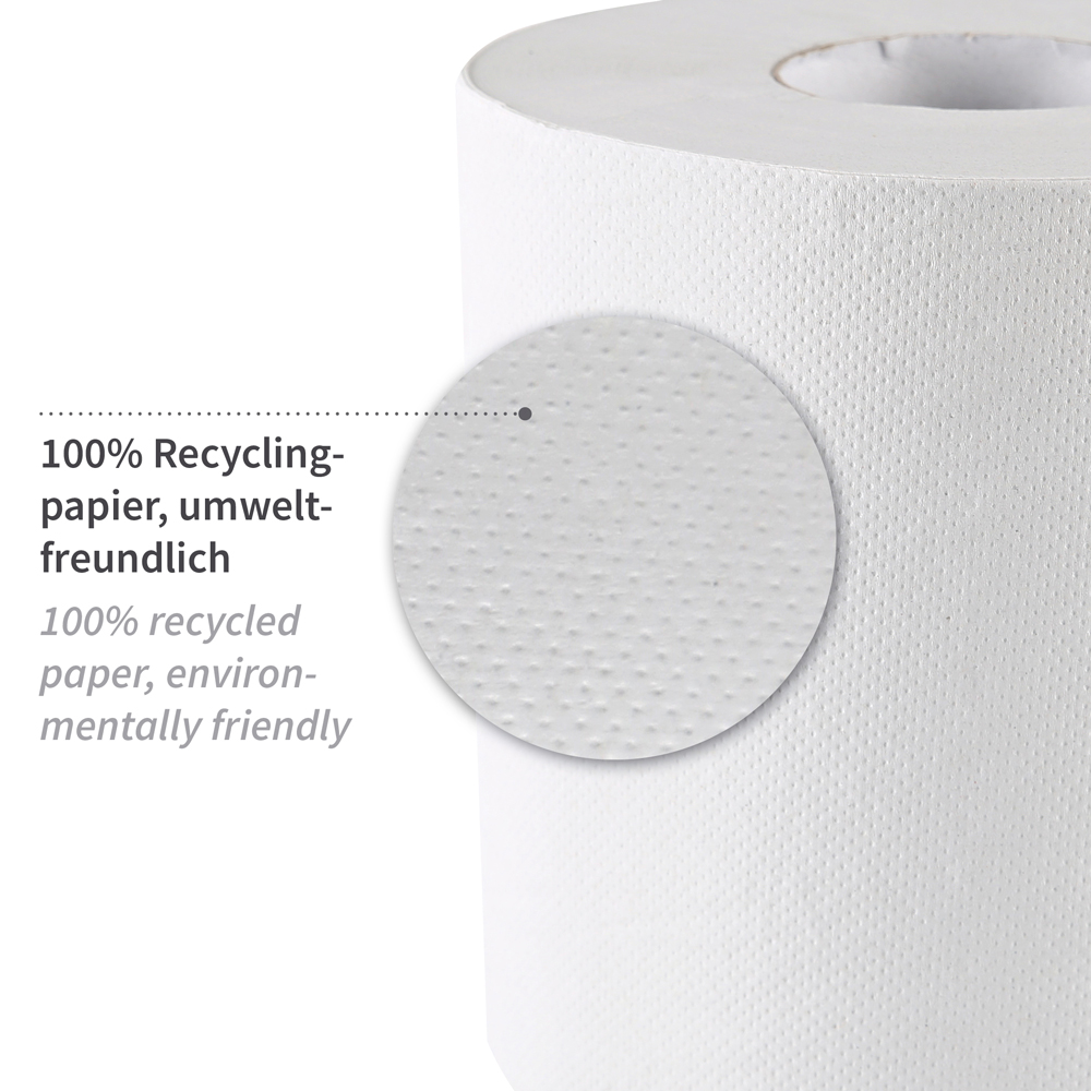 Papierhandtuchrollen, 1-lagig aus Recyclingpapier mit Innenabwicklung, Material