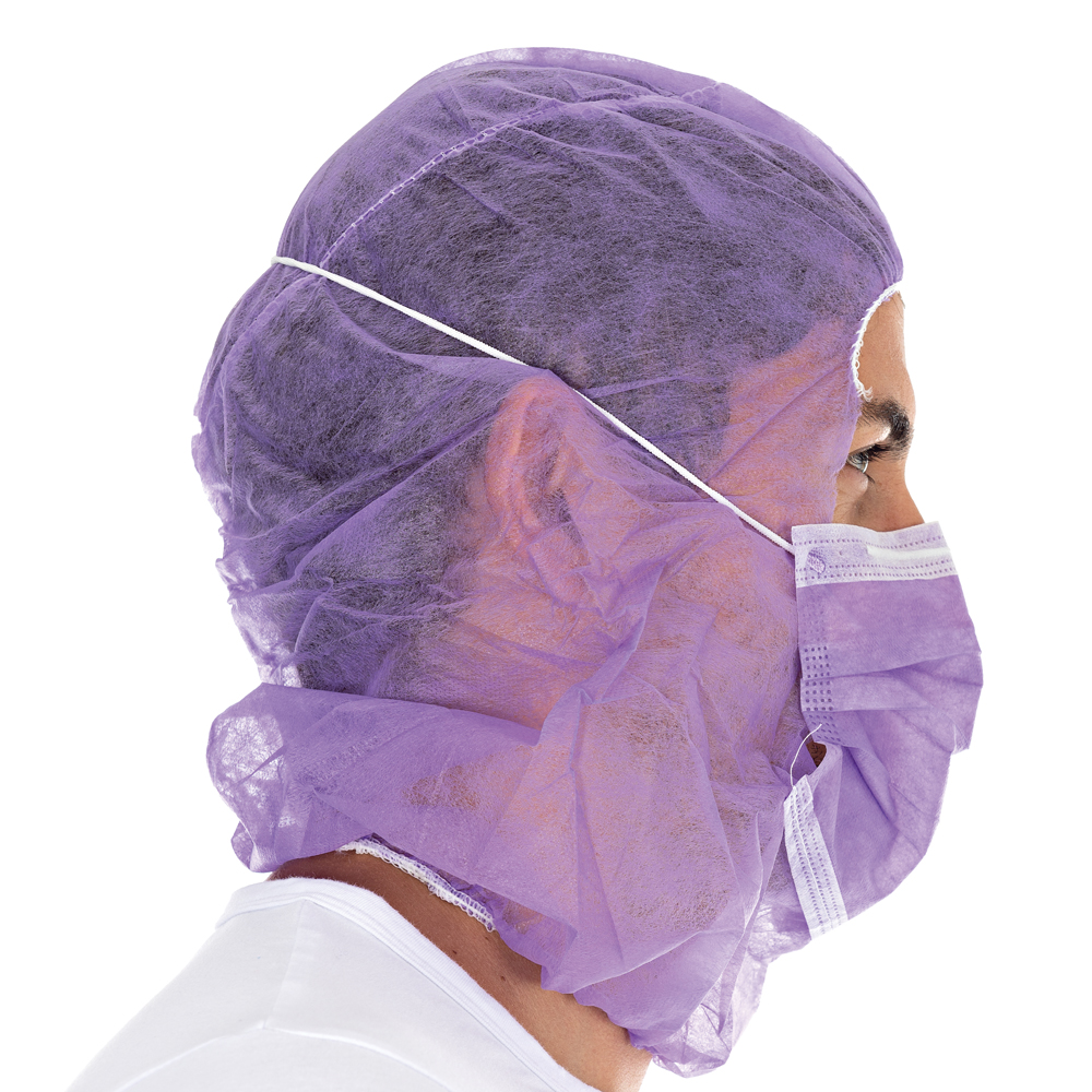 Astrohauben mit 2-lagigem Mundschutz aus PP in lila in der Seitenansicht