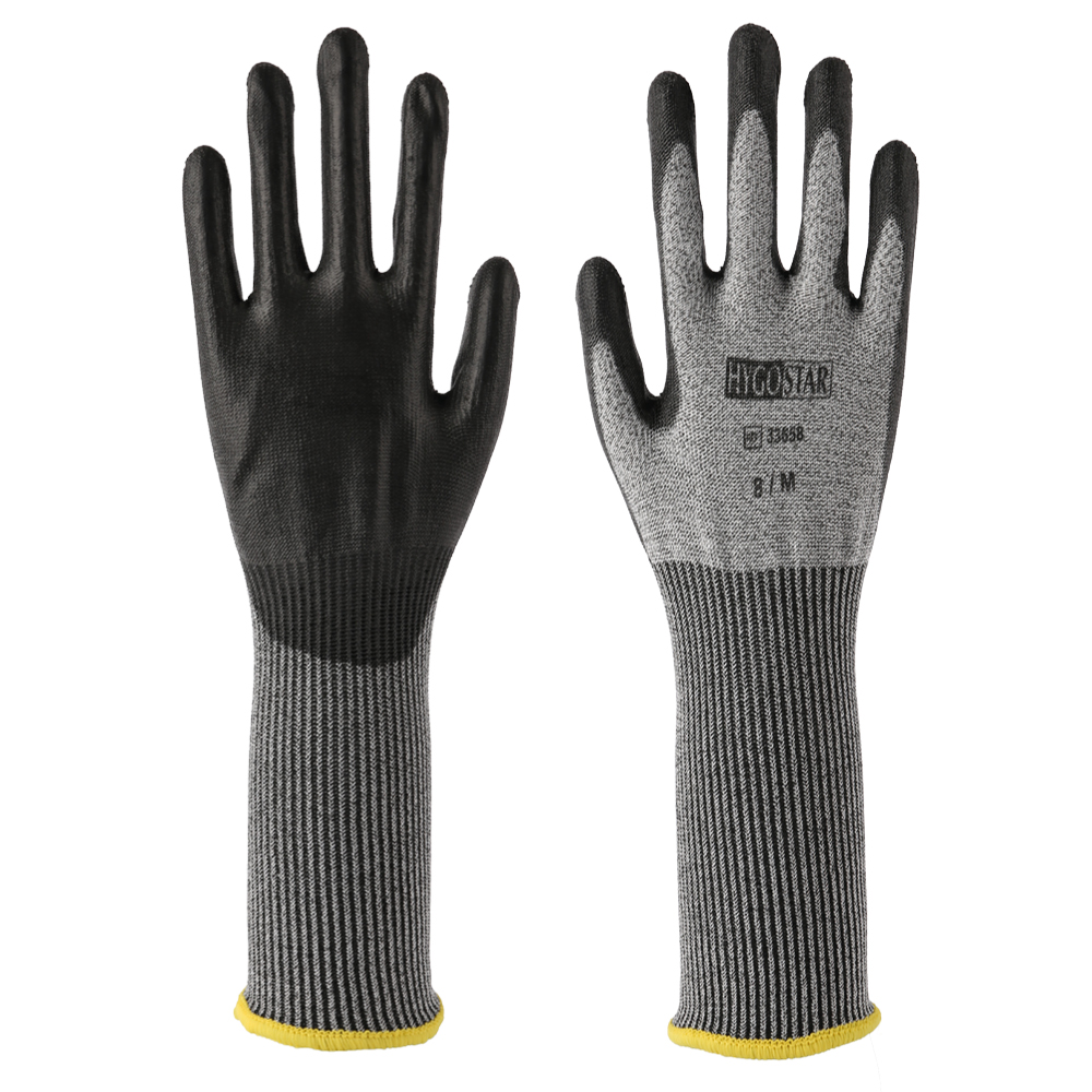 Cut protection gloves Cut Safe Long PU Coating from the front and rear view