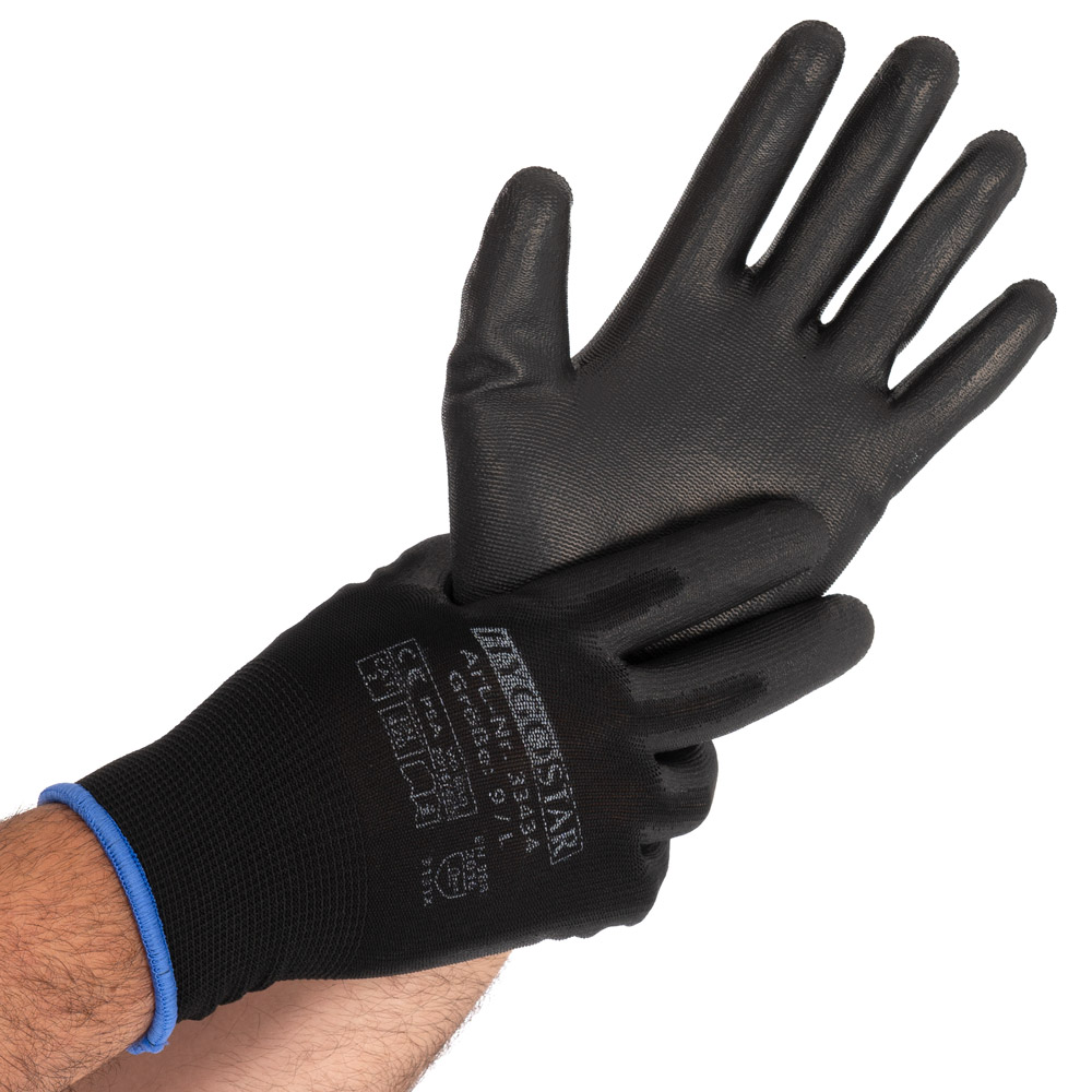 Fine knit gloves Black Ace Touch with PU coating