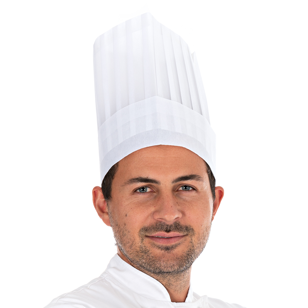 Kochmützen Le Grand Chef aus Viskose offenliegend in weiß