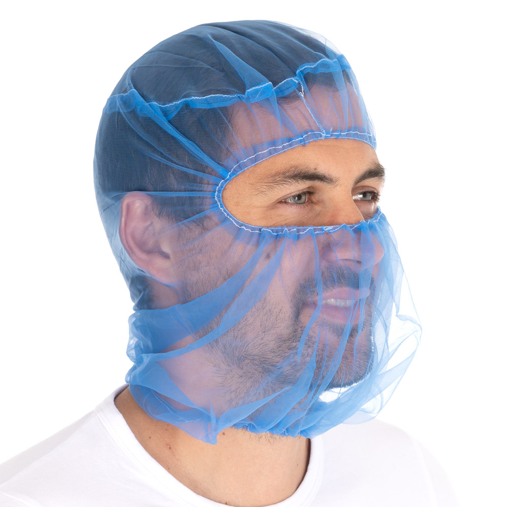 Astrohauben Micromesh | Nylon, blau, Schrägansicht, über Nase Astrohauben Micromesh aus Nylon in blau in der Schrägansicht über der Nase