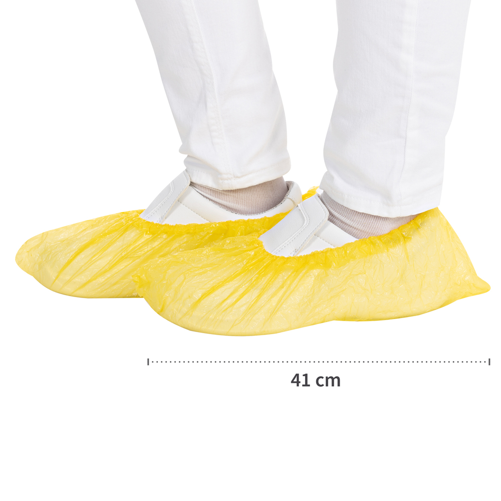 Overshoes from CPE in side view with dimension in yellow