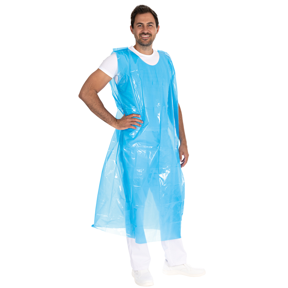 Full body aprons approx. 30 my LDPE in the front view in blue 