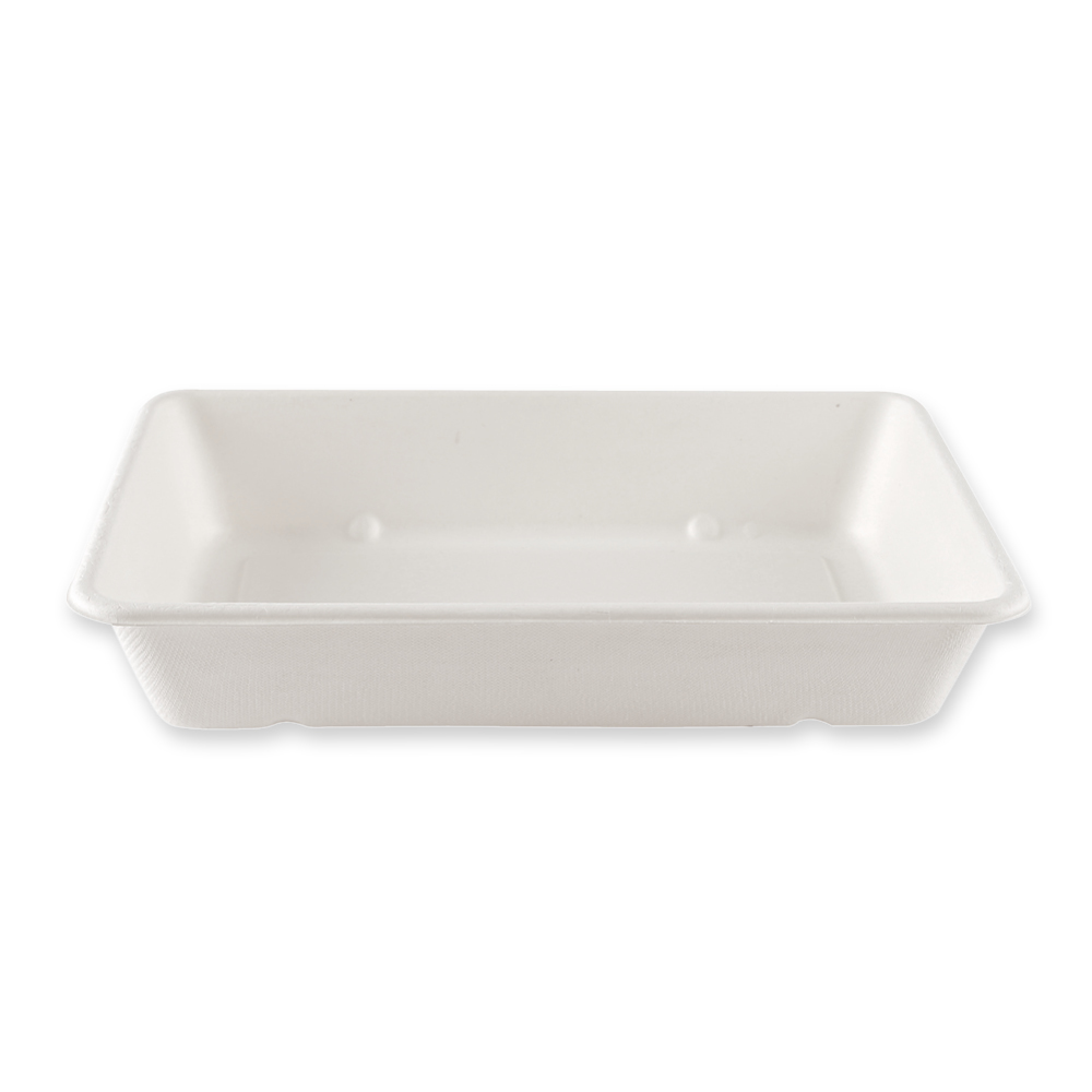 Organic trays Classico, rectangular made of bagasse in front view