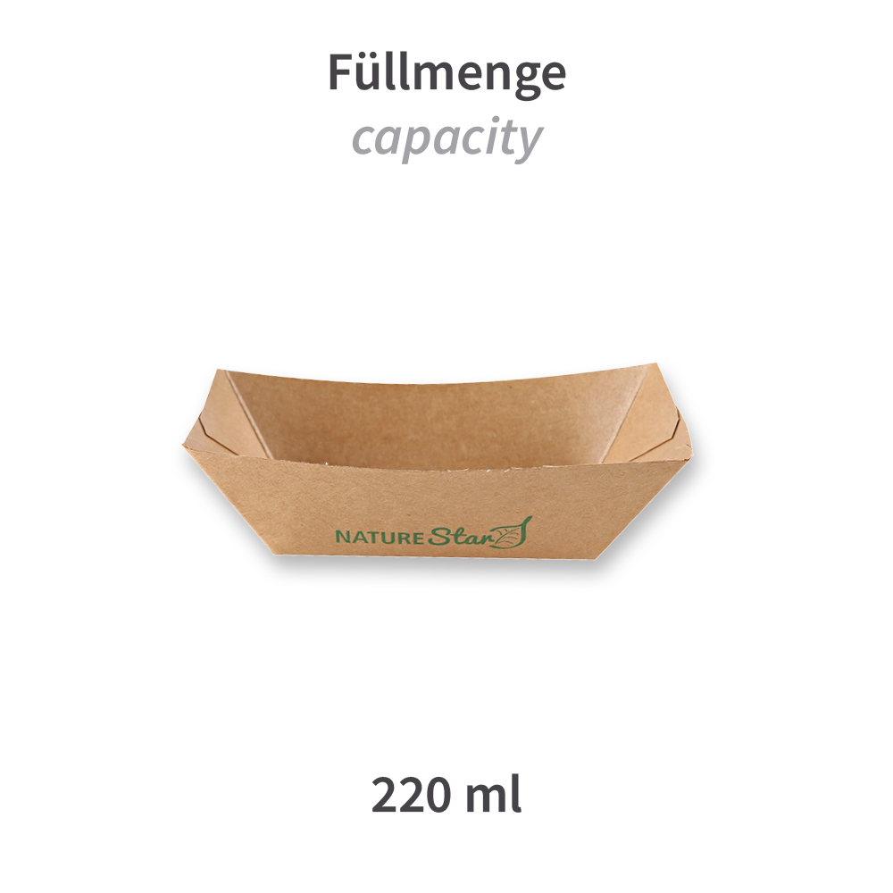 Organic food trays Tasty made of kraft paper/PE in FSC®-Mix with 220ml with fill quantity